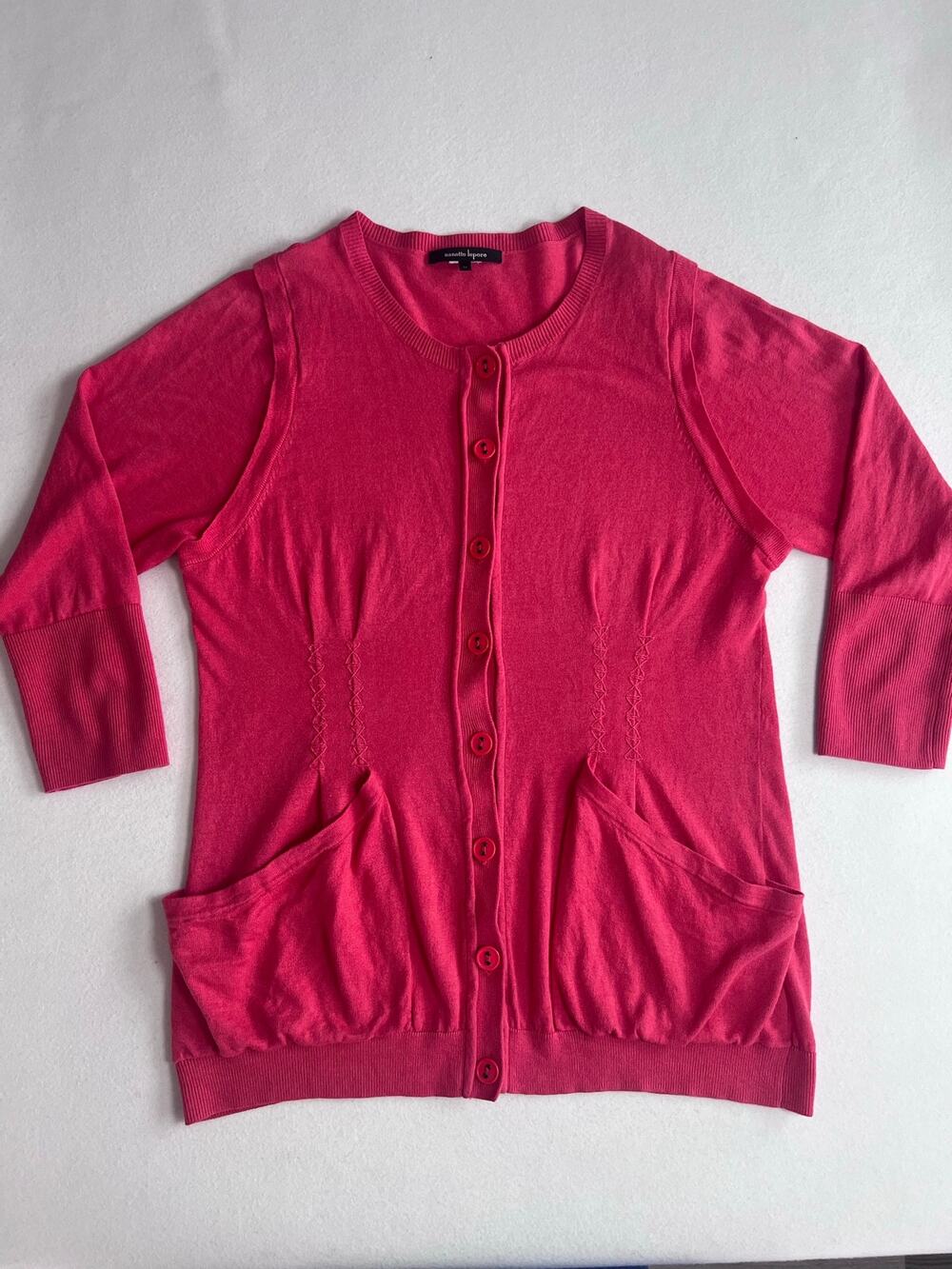 Nanette Lepore Womens M Pink Button Front Cardigan Sweater Pockets Y2K